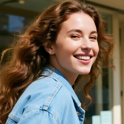 A thumbnail of a girl wearing a blue denim jacket