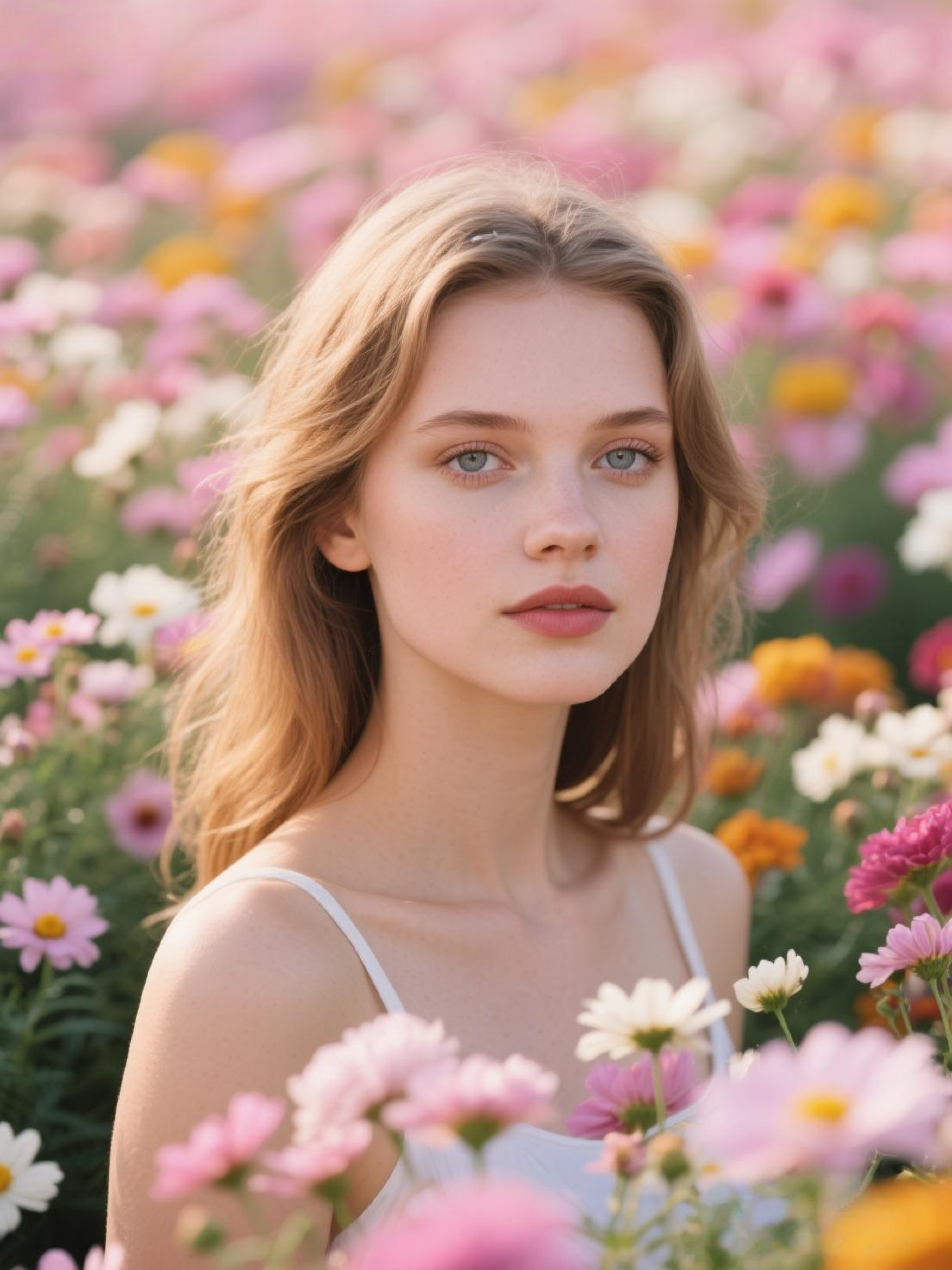 Sample photo of a beautiful blod lady with flowers