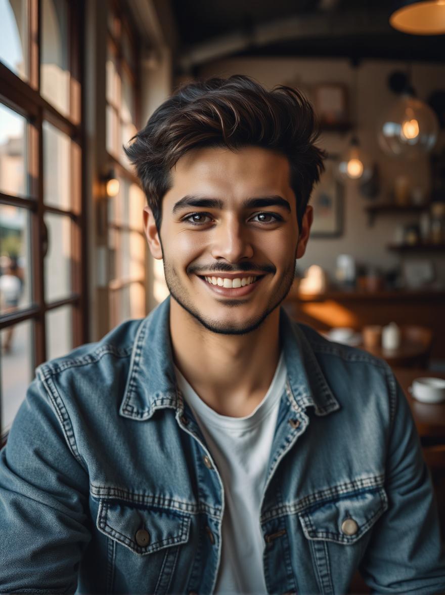 A man with detailed texture of a casual denim jacket