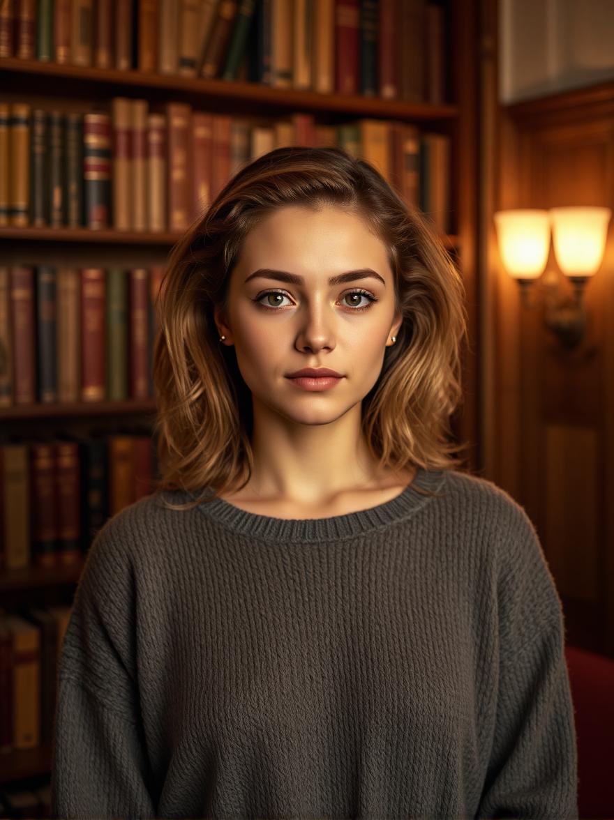 A young woman wearing a simple wool sweater