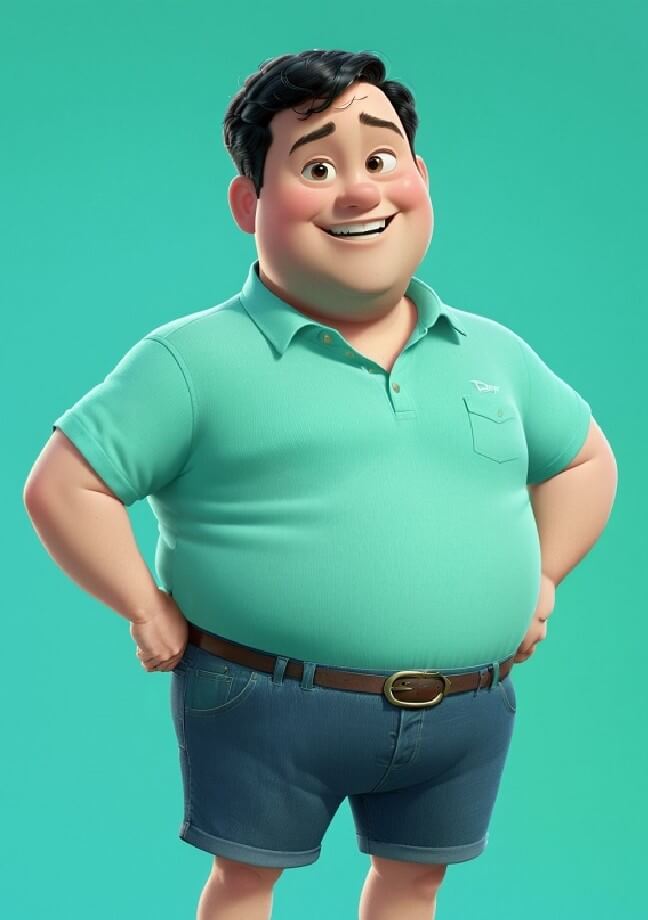 Ai create a 3d style man wearing green t shirt