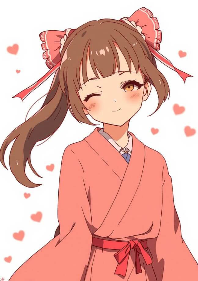 Ai create aesthertic anime girl in pink kimono
