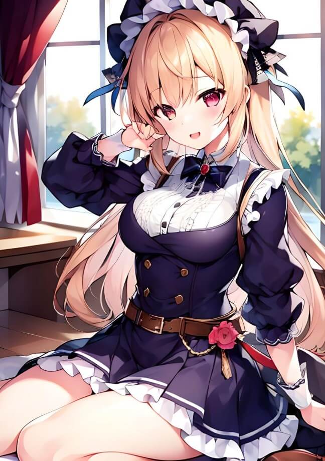 Ai generate a japanese anime girl in black and white maid outfit