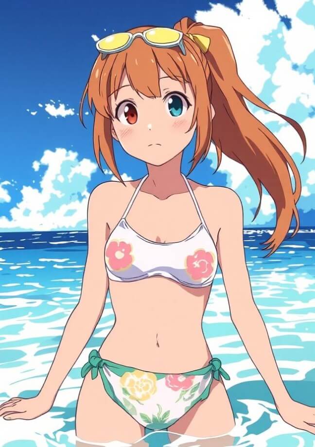 Ai generate aesthetic anime girl in swinsuit in the sea