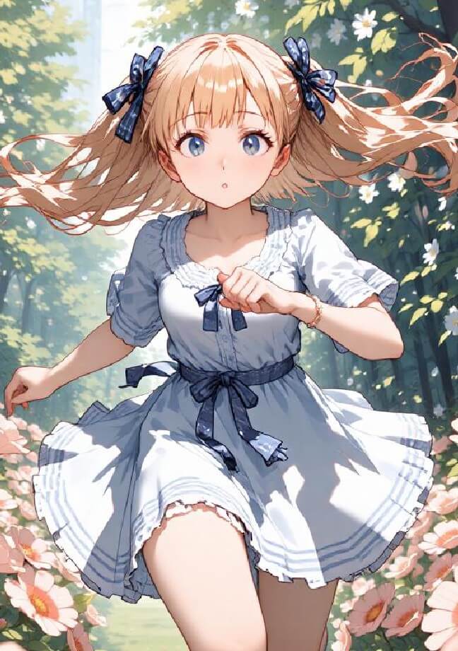 Ai make a realistic anime girl in white and twin tail