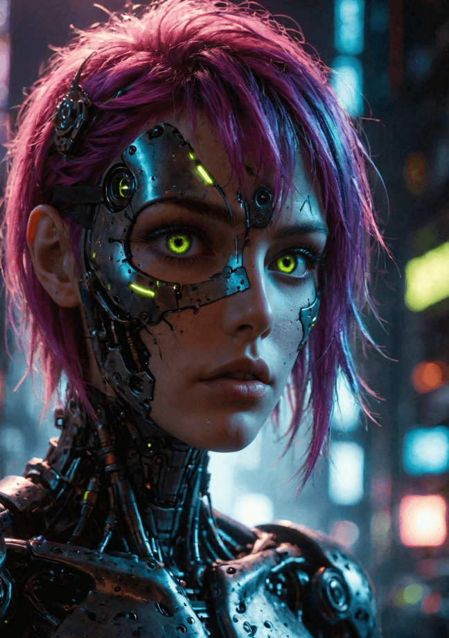 Facewow ai image generator to create a cyberpunk red hair girl picture