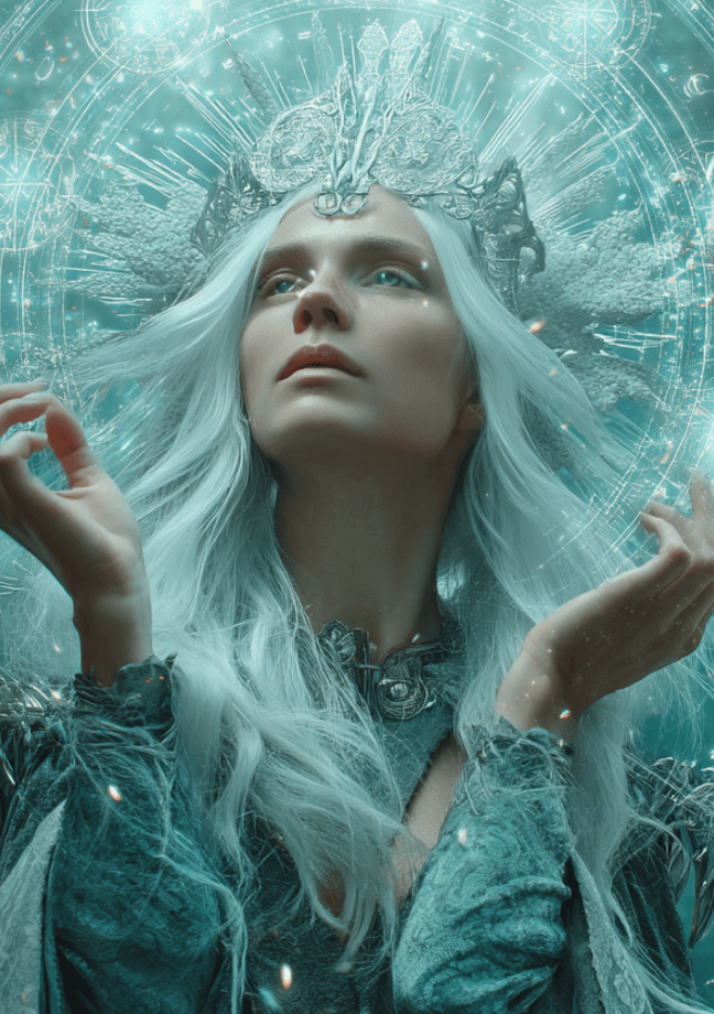 Facewow ai image generator to create a fantasy ice queen picture