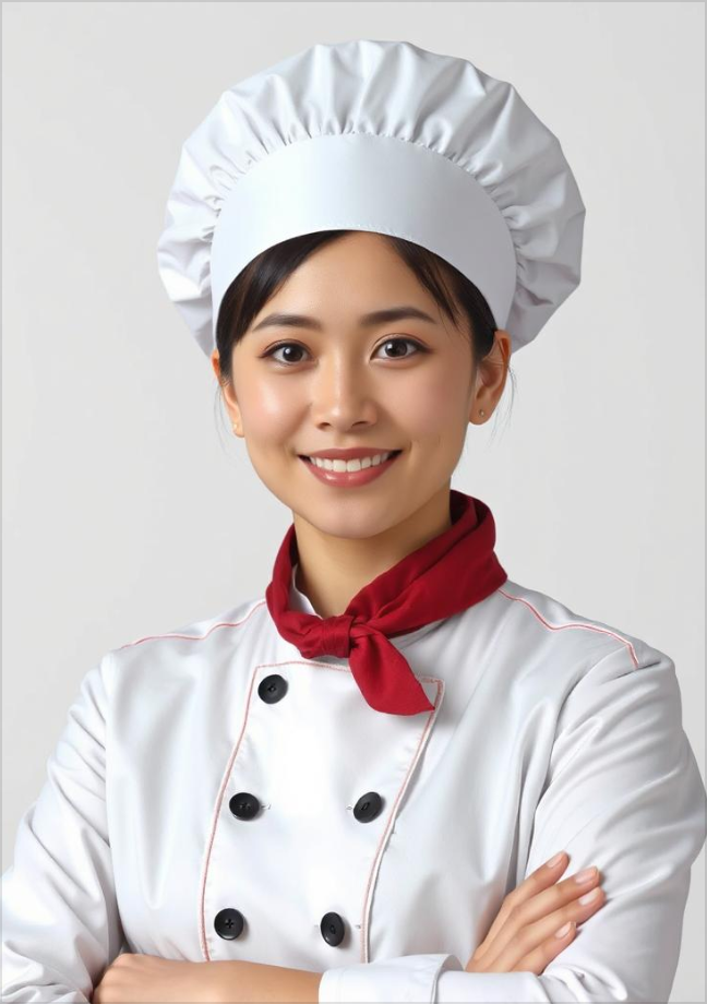 Professional headshot female in cook uniform sample 2