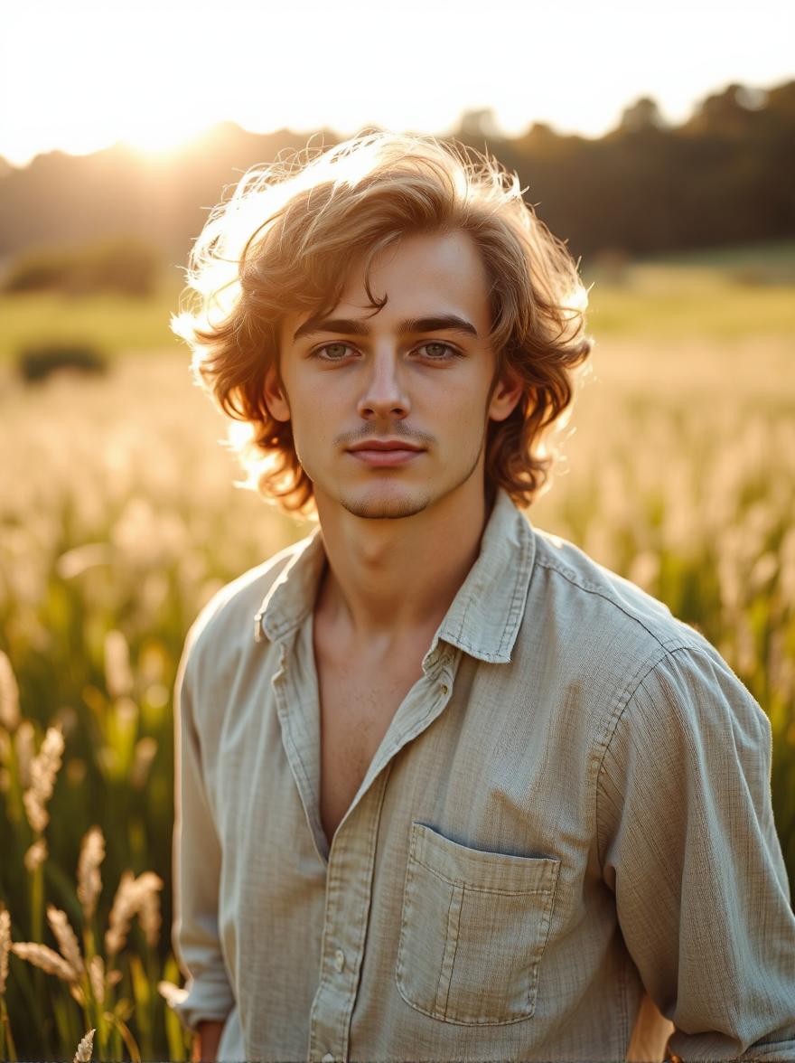 Realistic AI male portrait in shirt with realistic lighting