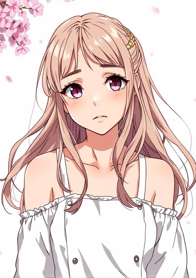 Use ai to create aesthetic anime girl in white outfits and long hair