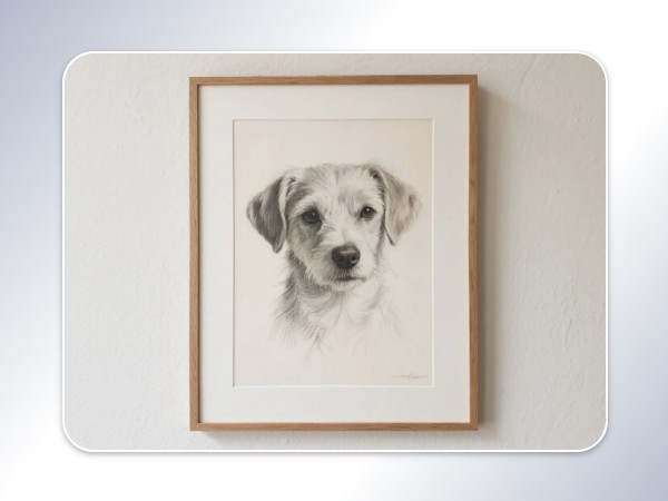 Make a sketch of your dog into a picture frame and hang it on the wall
