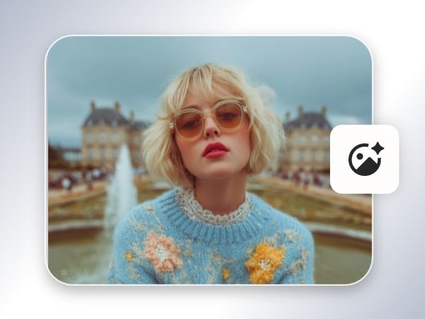 Step 1 upload an image of a short blond hair girl with a blue sweater to our sketch generator