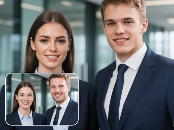 Using face swapping to create a group photo for professional headshots