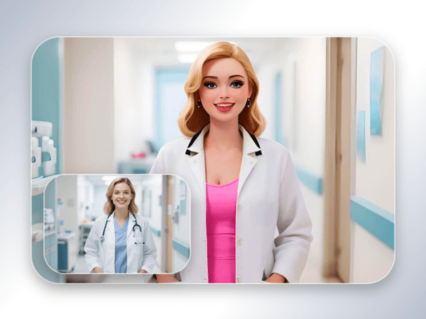 A picture of a doctor in barbie style pink