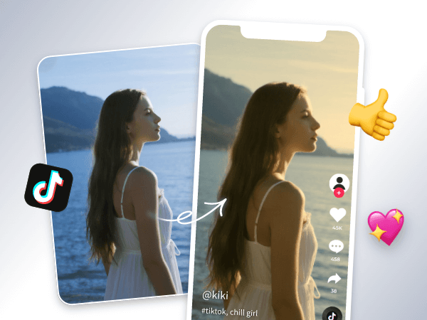 Apply a vintage filter to a photo of a young lady and share it on social media
