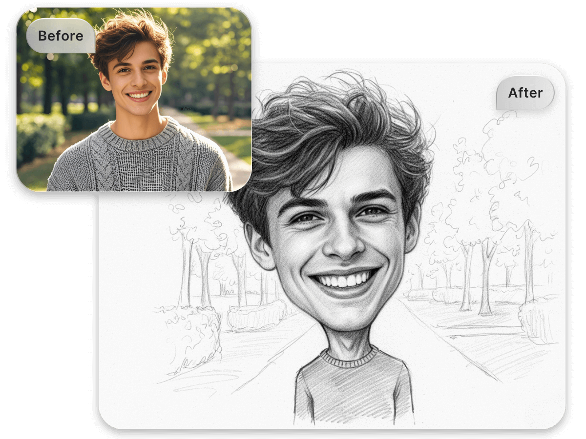 Black and white pencil sketch caricature