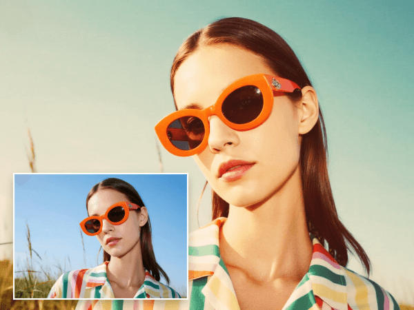 Convert a photo of a lady wearing sunglasses to a vintage painting