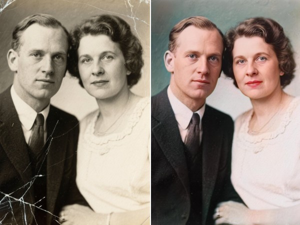Couple photo restoration effect