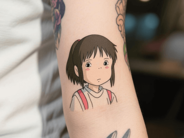 Creata ghibli style anime girl from photo and use it as the tattoo design