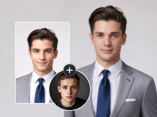 Create a formal photo of a guy through face swap