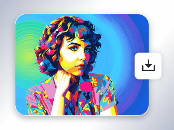 Download a pop art painting created from a photo of a girl with curly hair