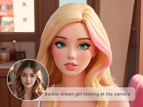 Facewow ai image generator to create a barbie style picture from a photo referrence