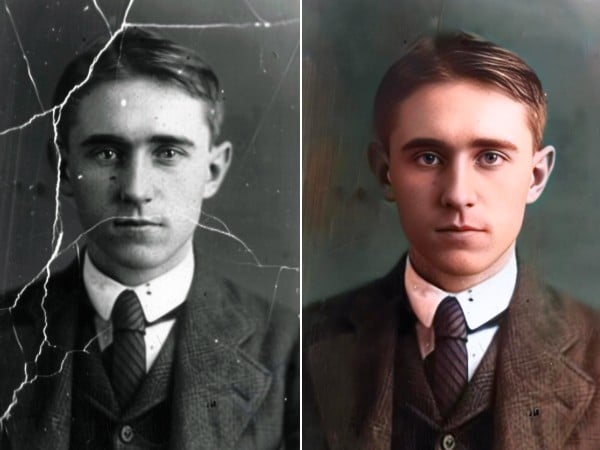 Fix scratches and tears on a black and white male photo