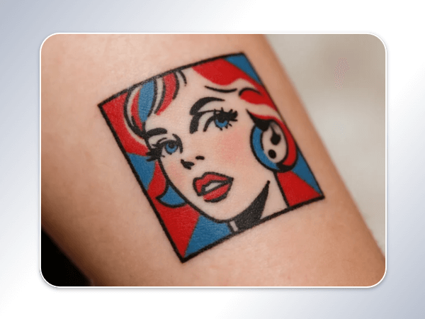 Generate a pop art image of a girl and virtually try it on an arm