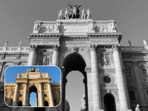 Make a tourist site photo black and white