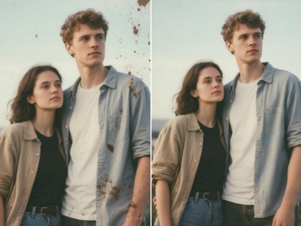 Remove stains rust and spots from a photo featuring a couple photo