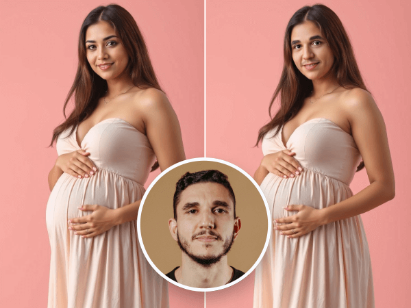 Swap a guy face with a pregnant woman face in a photo