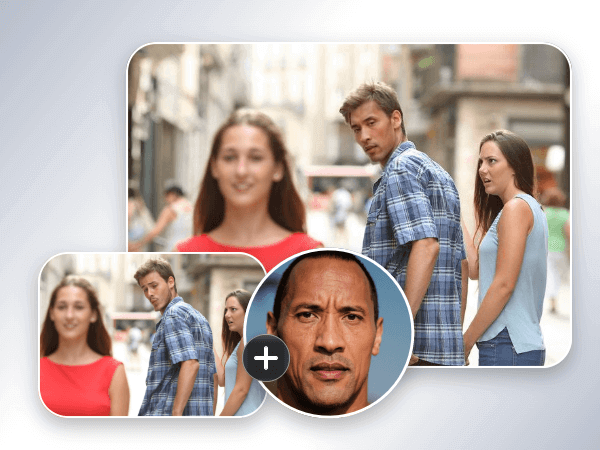 Swap a powerful guy face with a guy in a group photo