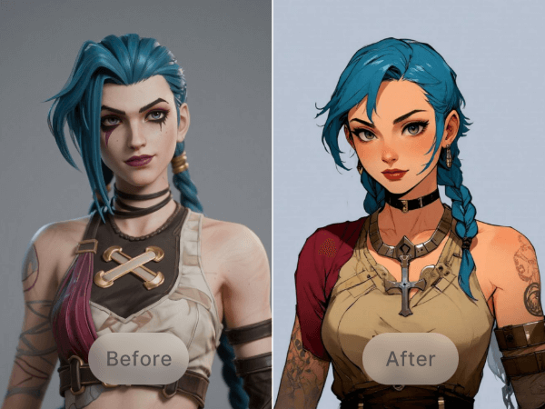 Transform a classic game character image into anime style
