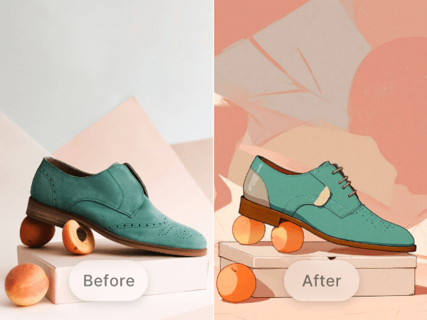 Transform an image of a pair of green shoes into anime style