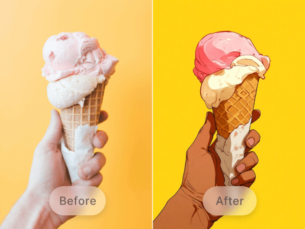 Transform an image of ice cream into anime style