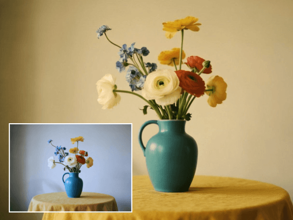 Turn a photo of a flower filled vase into the vintage version