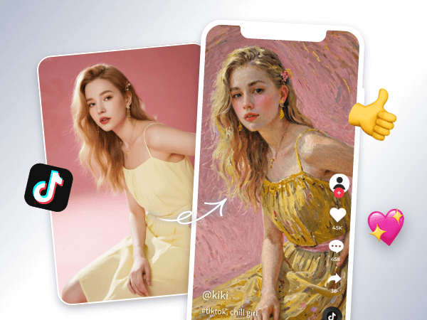 Turn a photo of a girl into a painting and share it on tiktok