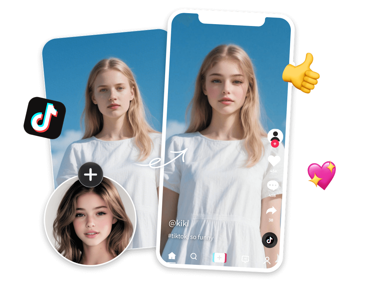 Sharing a video of a face swap onto a girl in a white dress gets a lot of likes on tiktok