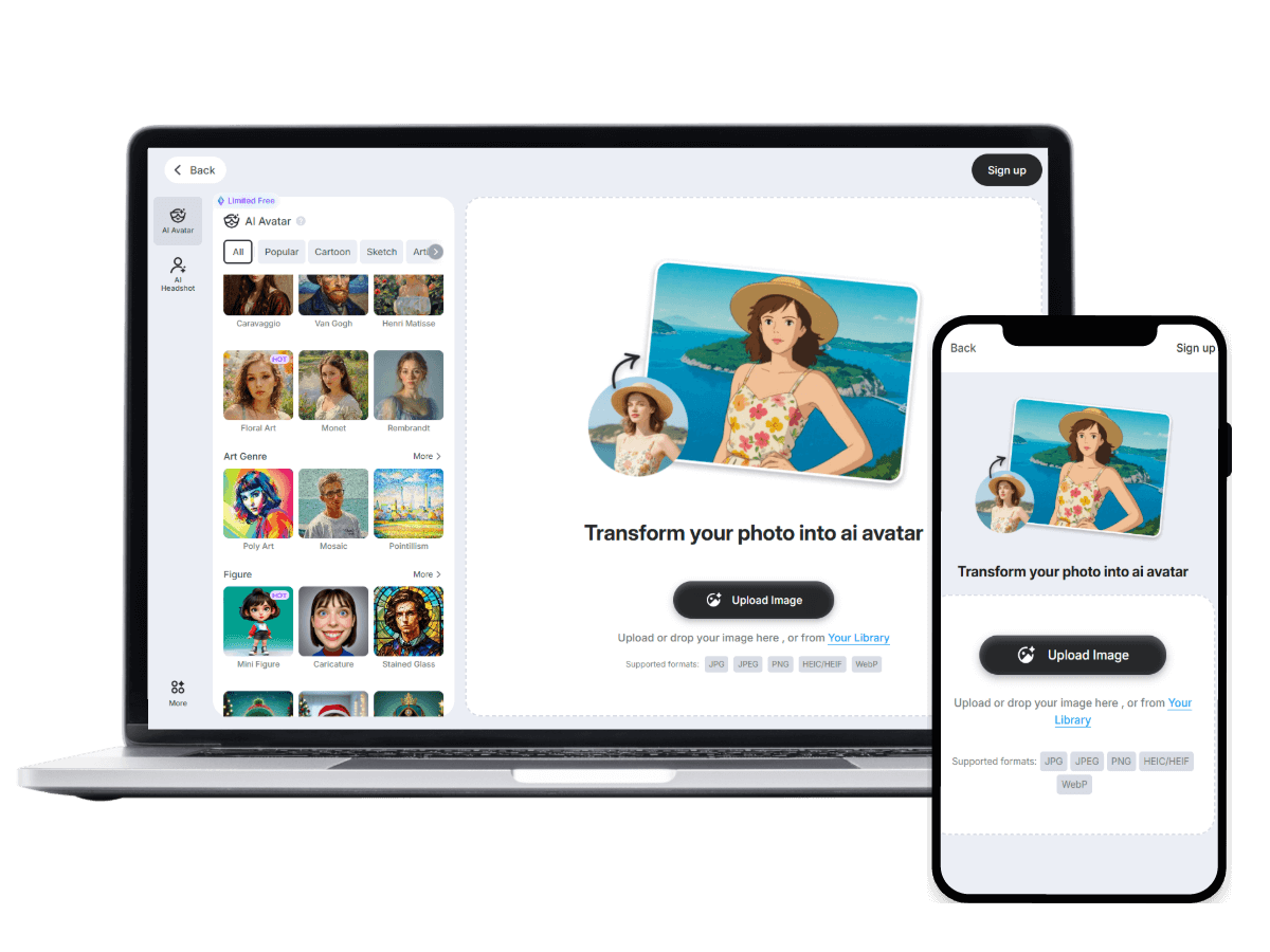 Show the interface of our watercolor generator on desktop and mobile