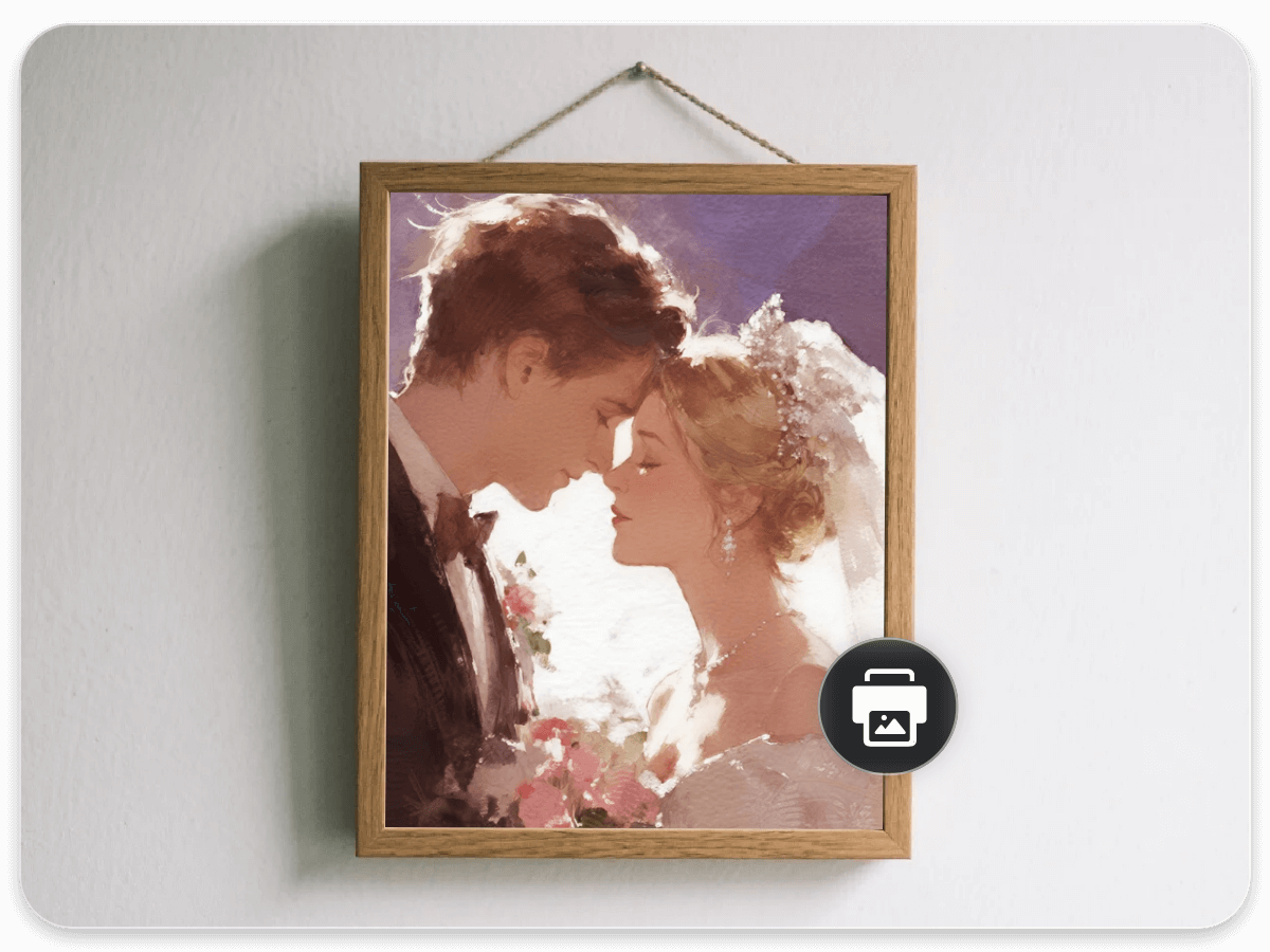 Turn your wedding photo into watercolor and print it out to make wall art