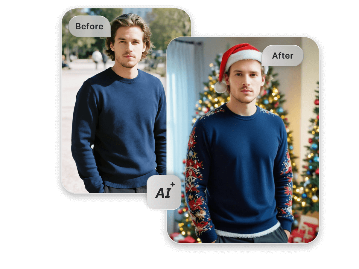 Add christmas filters to photos with AI for a man in seconds