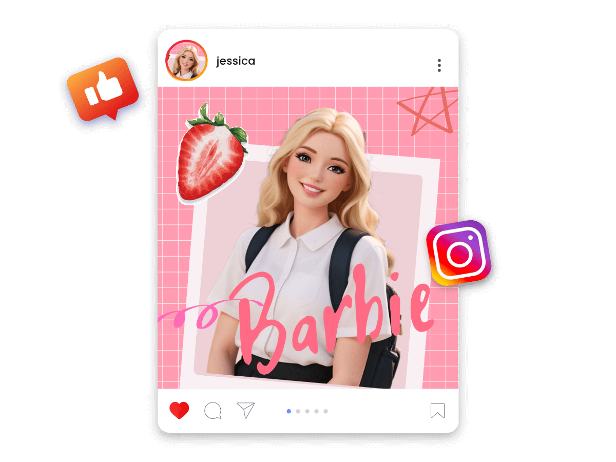 An instagram post of a barbie style girl