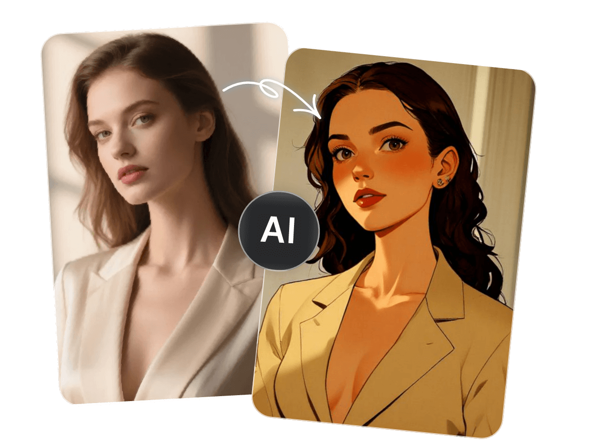 Change a photo of a lady with brown hair to a cartoon girl with ai
