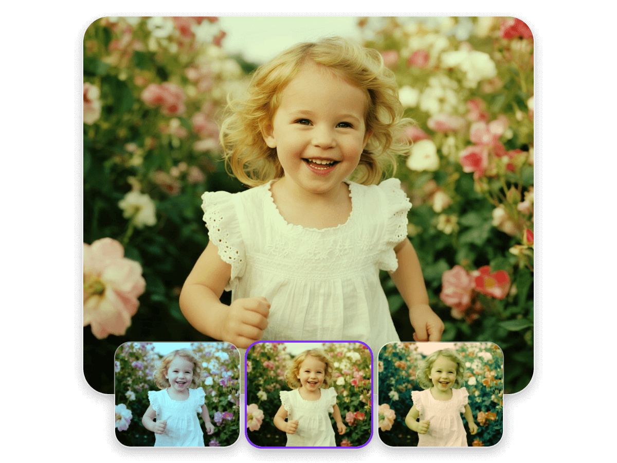 Choose the preferred vintage filter and apply it to a photo of a baby girl