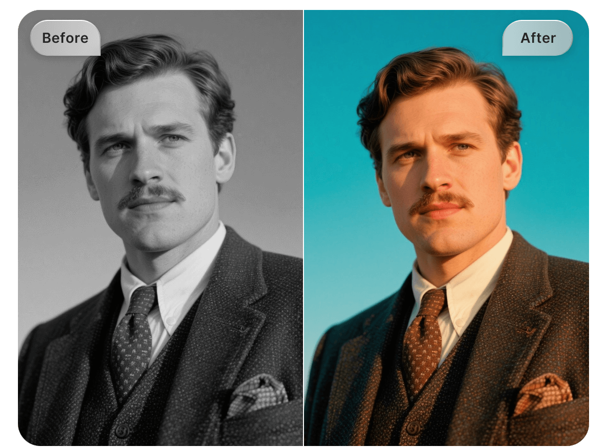 Colorize a black and white photo of a mature man in facewow