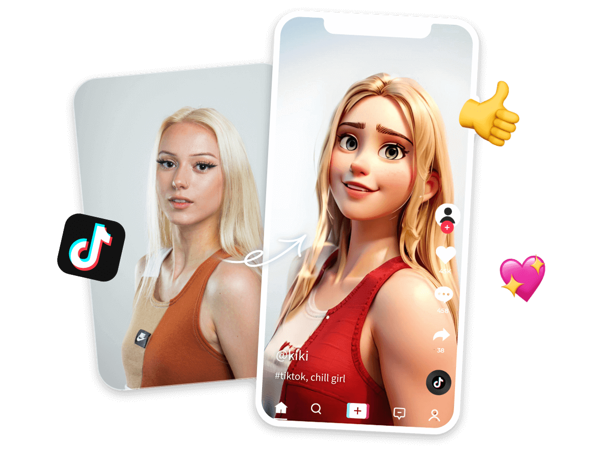Convert a blonde girl into cartoon art and share it on social media