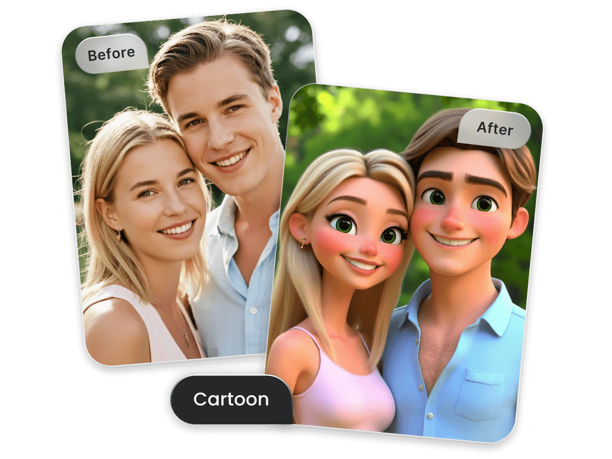 Convert a couple photo to a cartoon painting