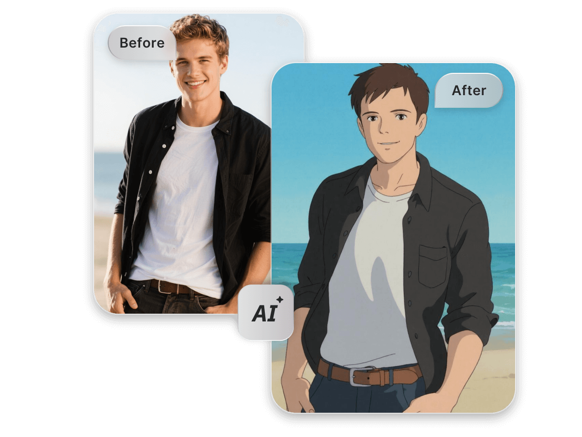 Convert a photo of a handsome boy to ghibli style