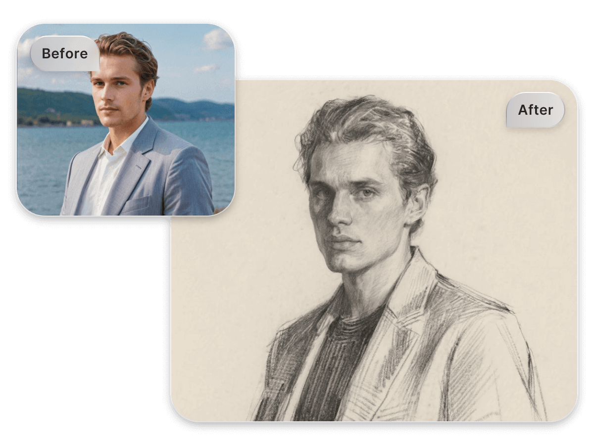 Convert a photo of a handsome man in a suit into sketch art