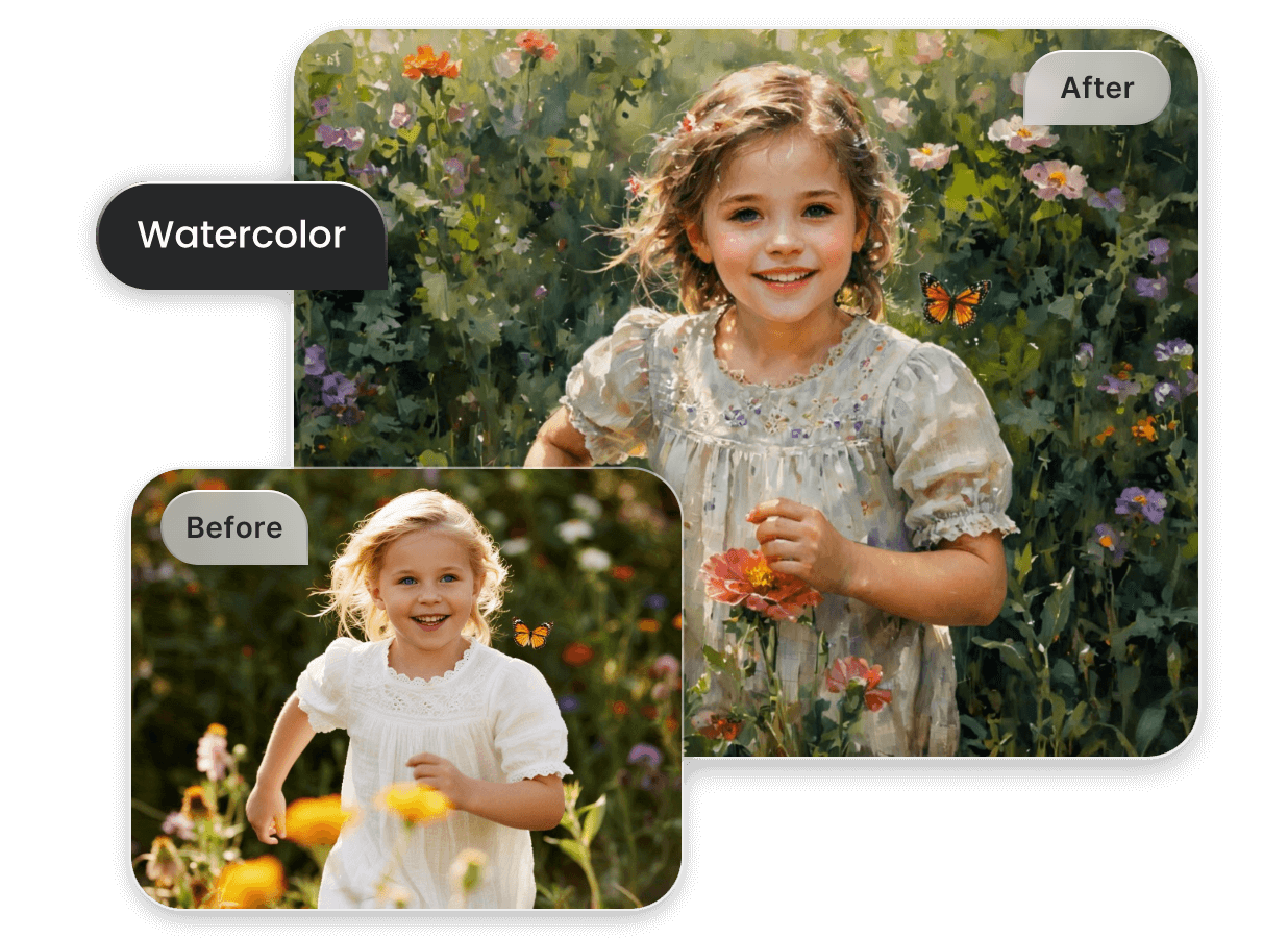 Convert a photo of a little girl to a watercolor painting